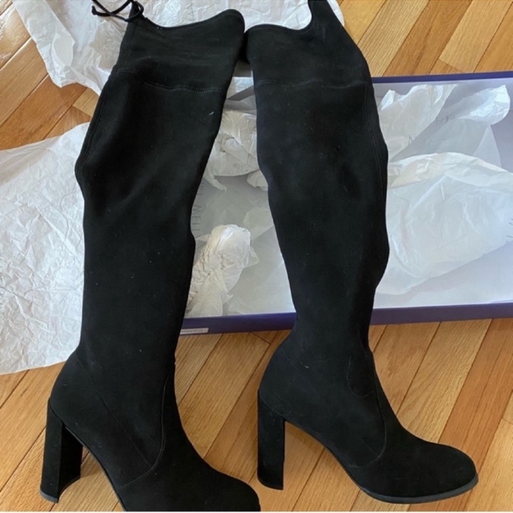 Stuart Weitzman suede Tieland over the knee boots in black (NEW)